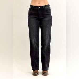 Judy Blue Black Mid Rise Straight Western Seam Detail Jeans
